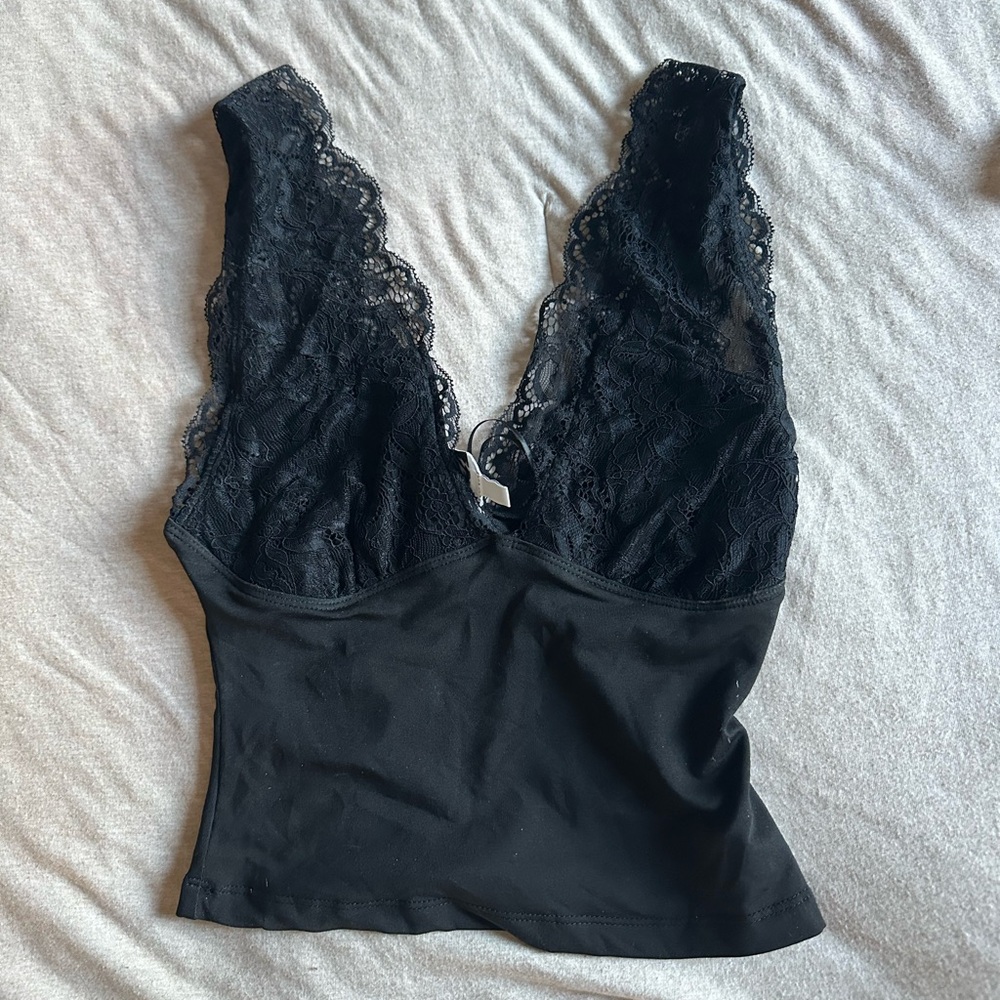 Black Lace V-Neck Top Princess Polly